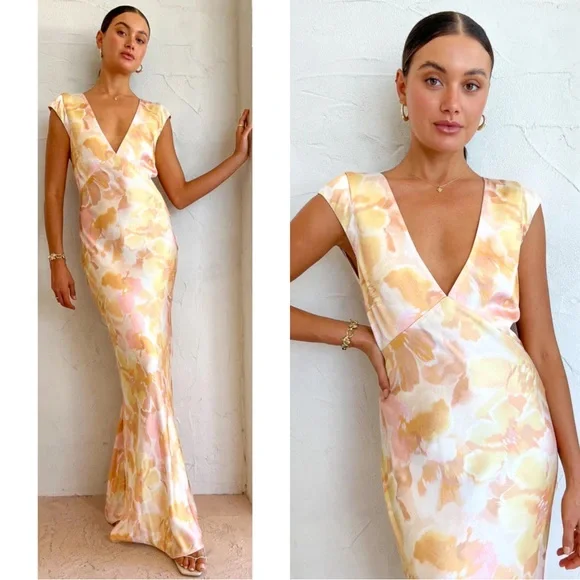 Bec And Bridge Indi V Maxi Dress In Floral Haze Size 6 - Picture 1 of 15